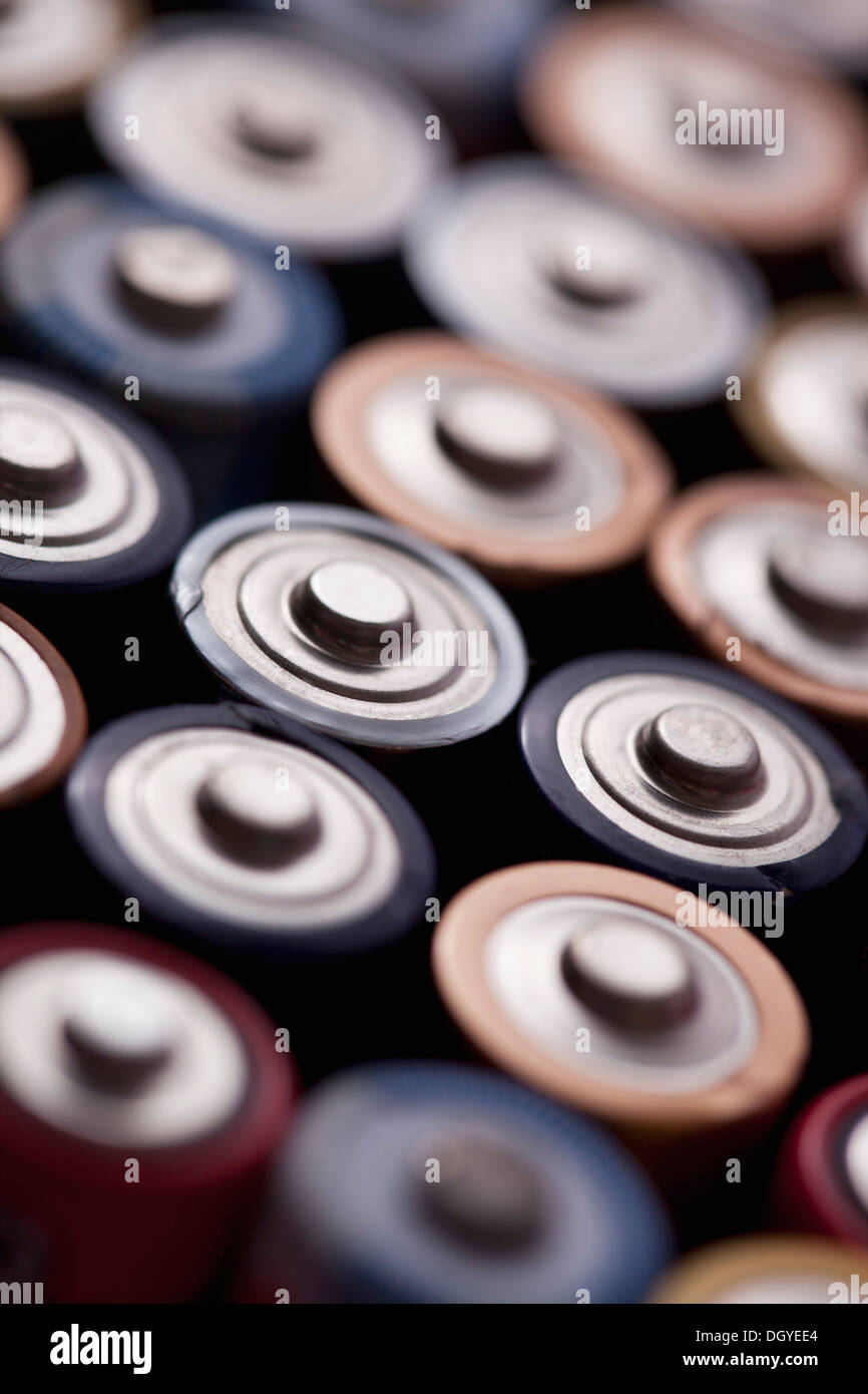 Rows of batteries, full frame, close-up Stock Photo