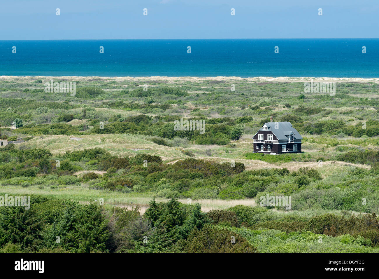 Solitary house on the coast, Grenen, Skagen, Jutland, Denmark Stock
