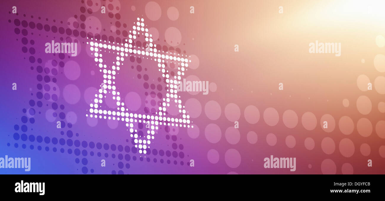 Star of David made from dots, reflected against a bright color gradient background Stock Photo