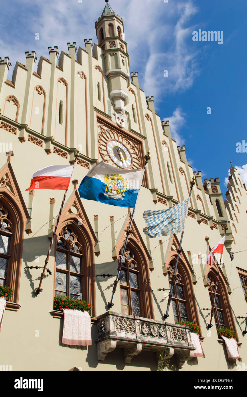 The Town Hall decorated for the Landshuter Hochzeit, Landshut Wedding, historical pageant, Landshut, Bavaria Stock Photo