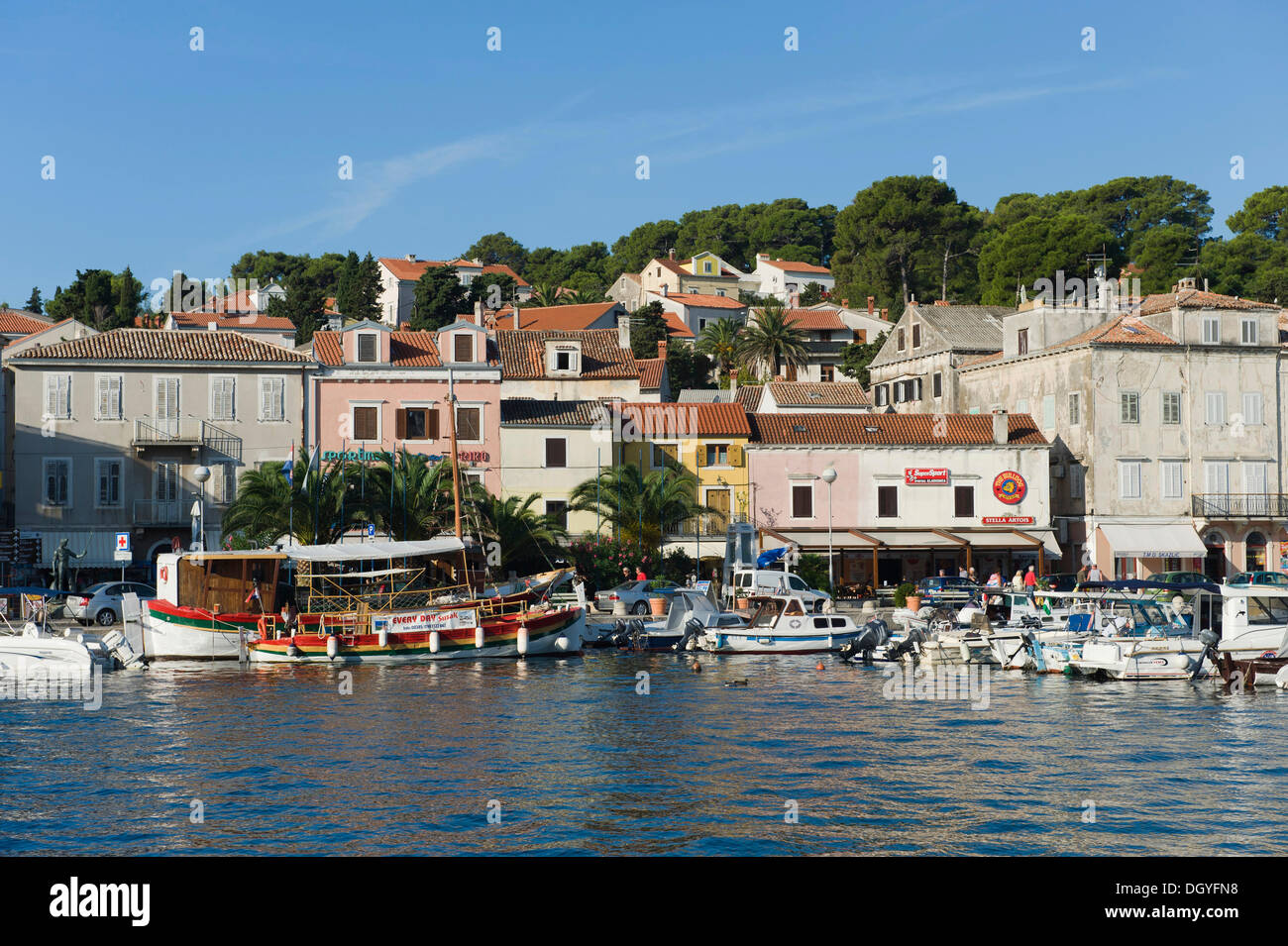 Boats in the harbour of Mali Losinj, Losinj Island, Adriatic Sea, Kvarner Gulf, Croatia, Europe Stock Photo