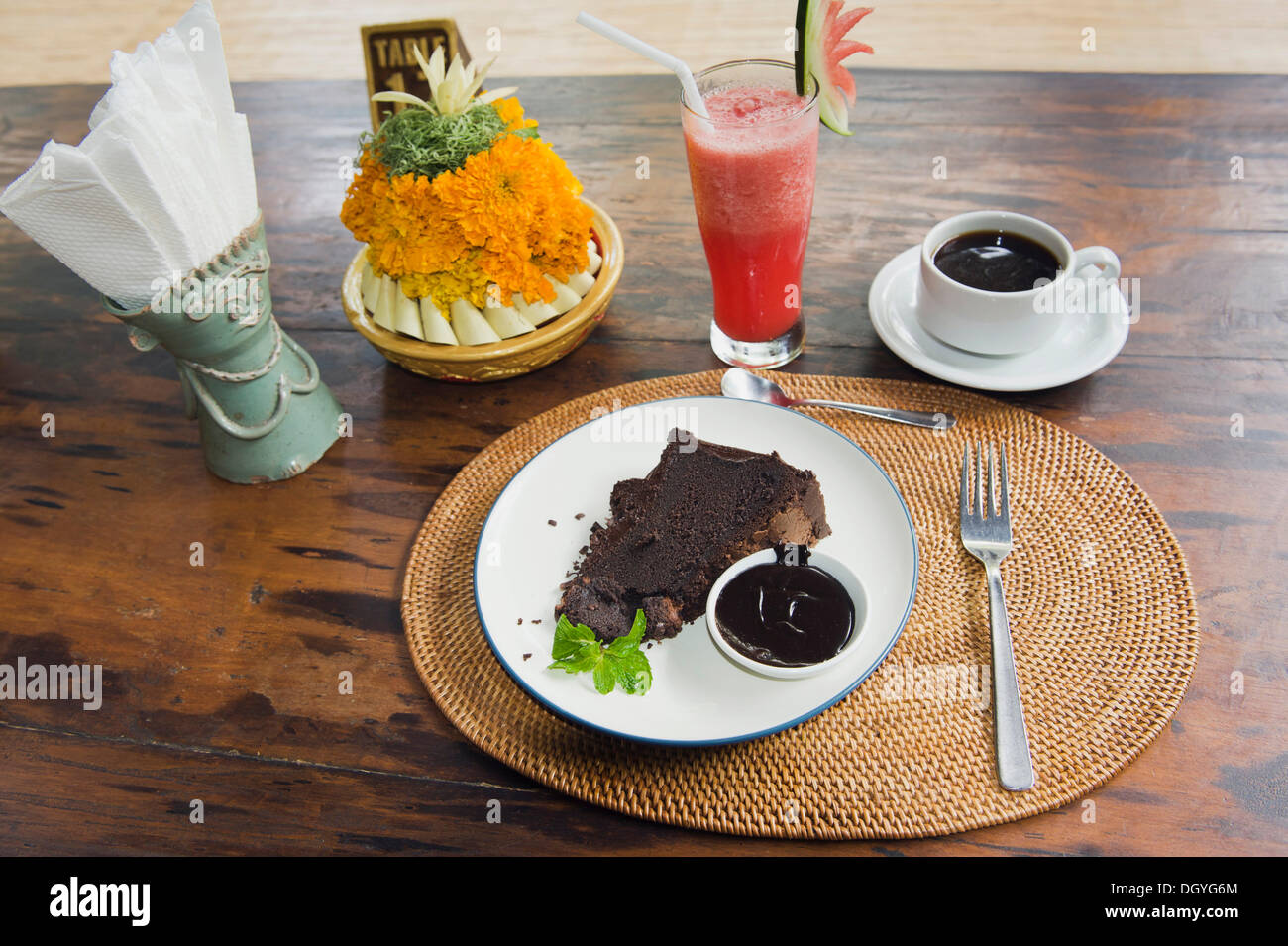 Chocolate Cake And Coffee Watermelon Juice Ubud Bali Indonesia