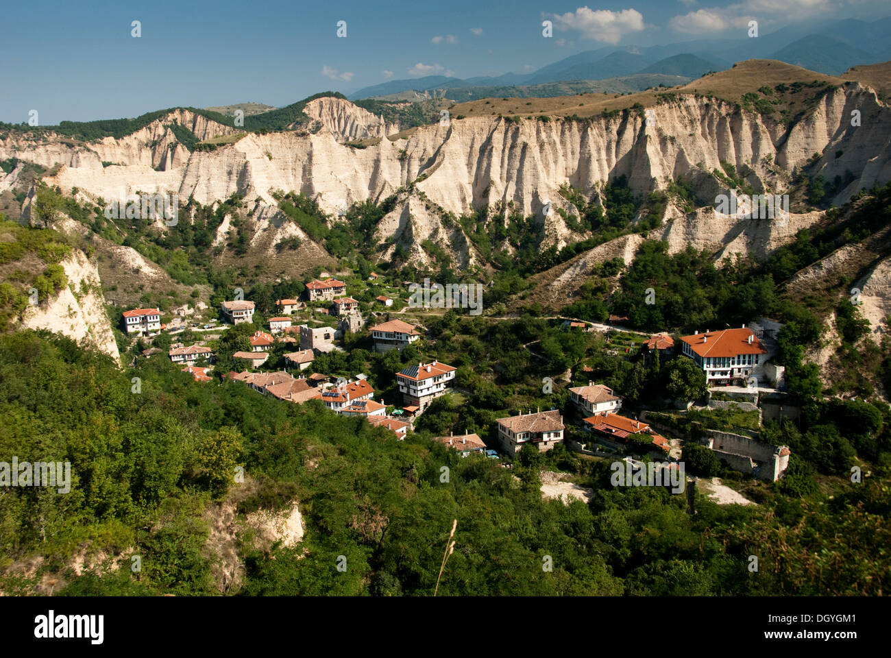 Sand-coloured cliffs around Melnik, wine growing area, south of Bulgaria, Europe Stock Photo