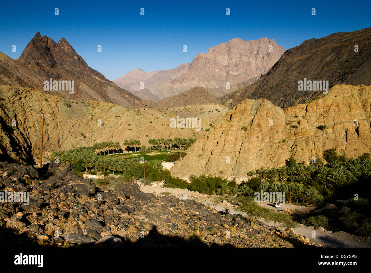 Jebel Akhdar, also known as Jabal Akhdar or Al Jabal Al Akhdar, Al Hajar mountain range, Oman Stock Photo