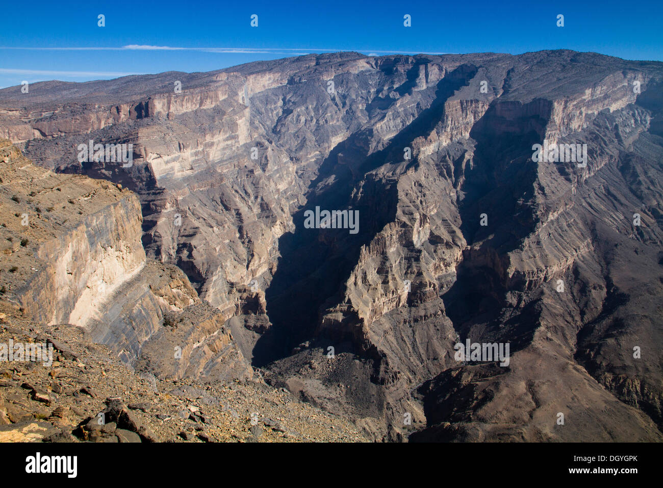 Wadi Ghul or Omani grand canyon, Al Hamra, Oman Stock Photo