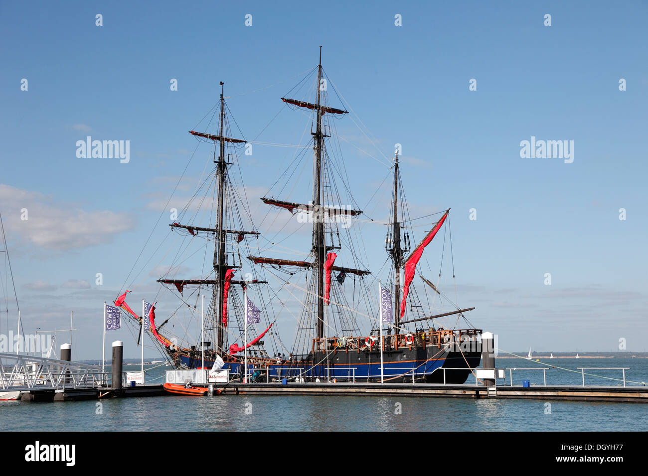 Earl of Pembroke sailing ship tied up at Trinity landing quayside Cowes, Isle of Wight, Hampshire, England Stock Photo
