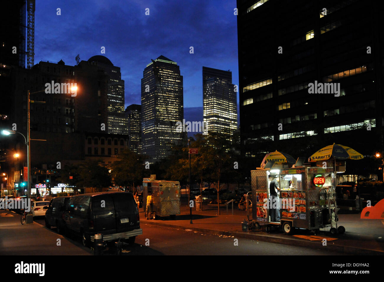 Night shot, looking towards Ground Zero, Financial District, New York