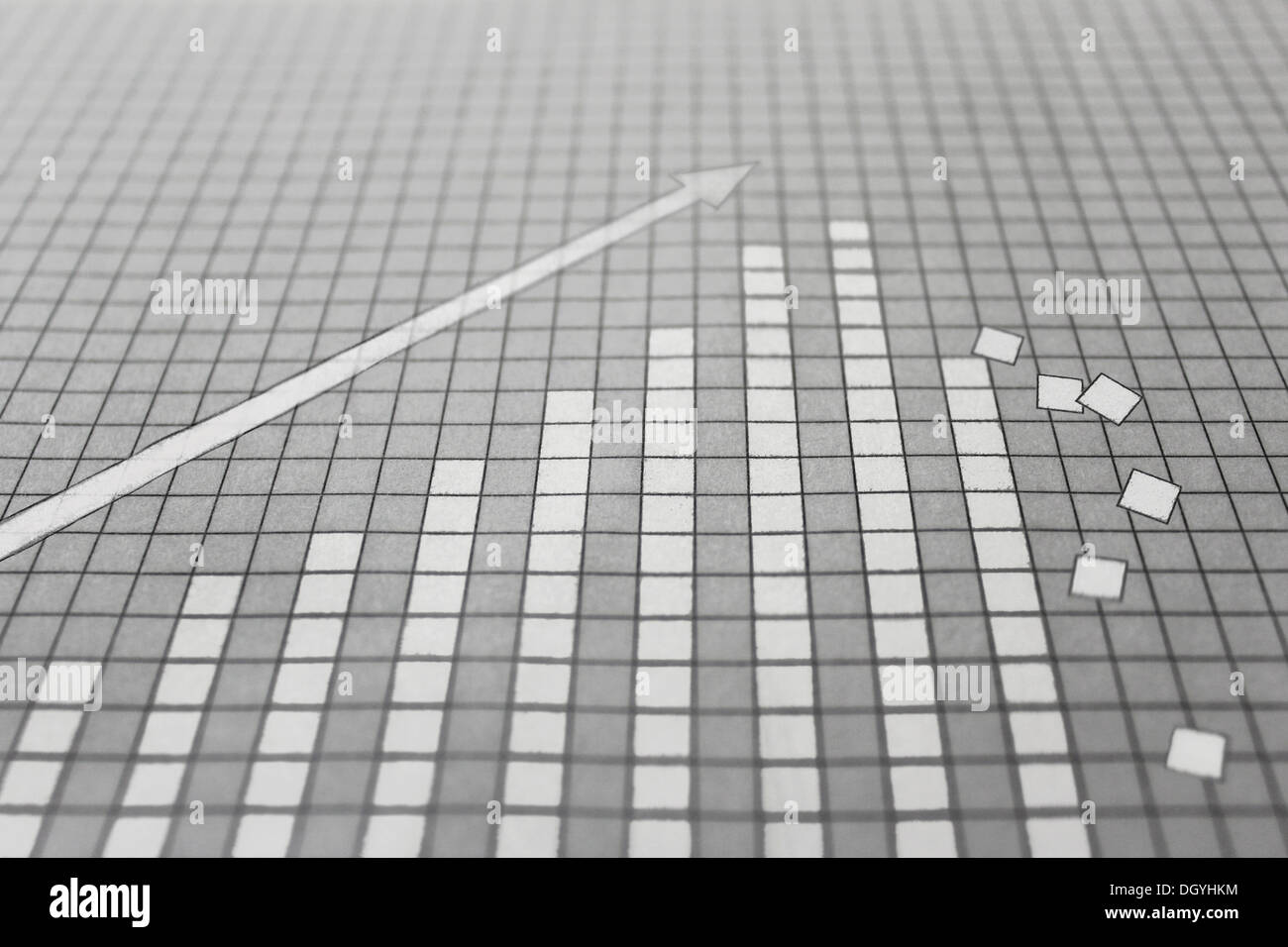 A bar graph depicting a rise and then a decline Stock Photo