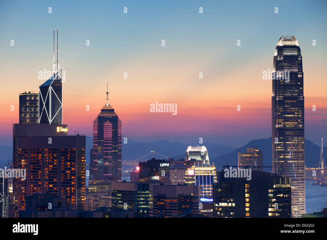 Skyline of Hong Kong Island at sunset, Hong Kong Stock Photo - Alamy