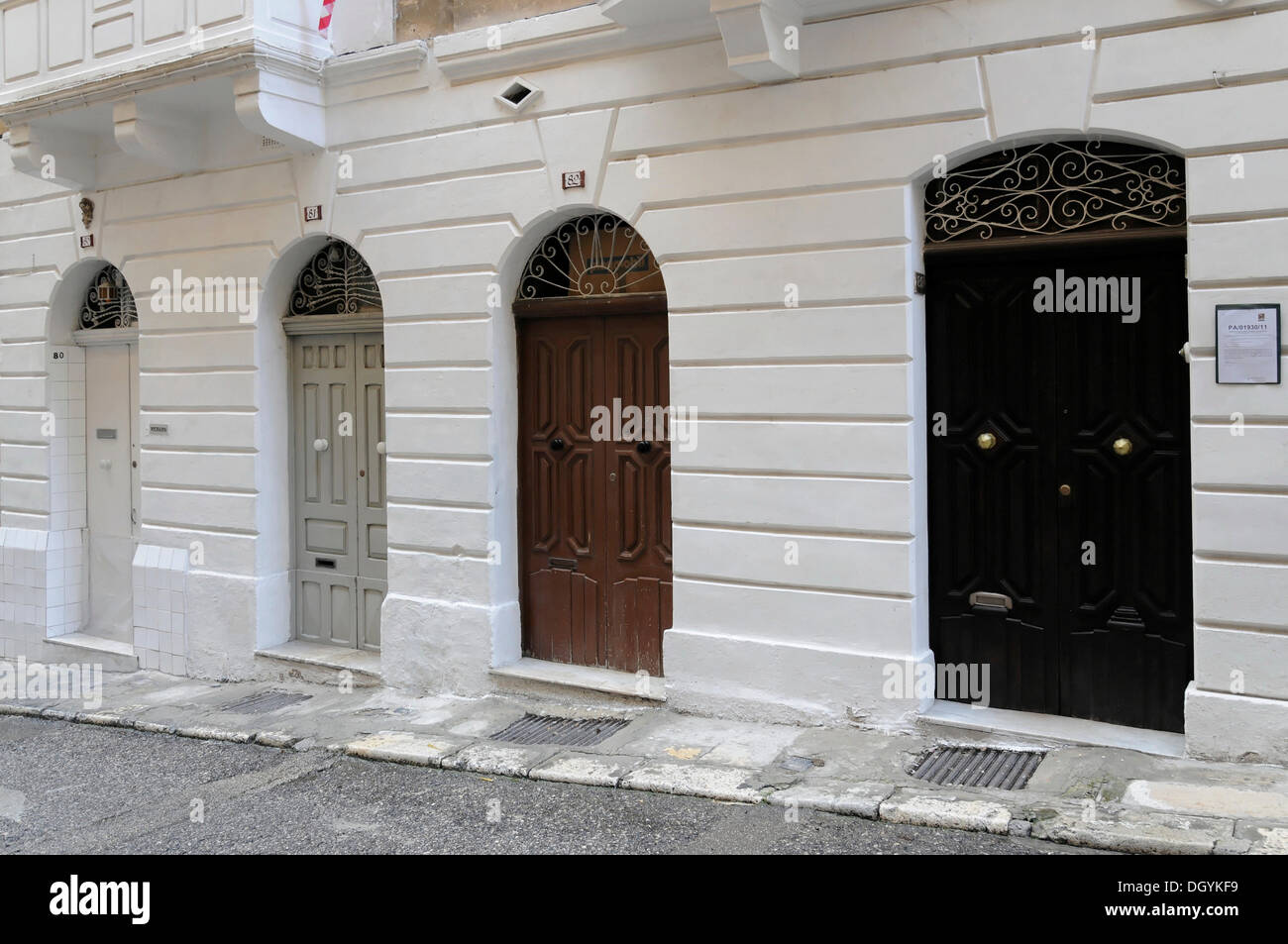 4 doors, St. Ursula Street, old town of Valletta, Malta, Europe Stock Photo