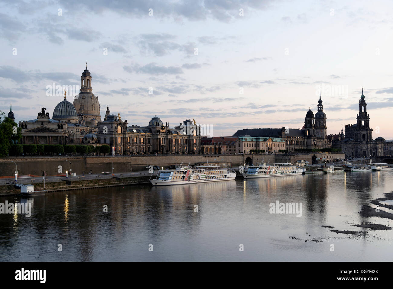 Evening mood, old town, Elbe river, Dresden, Florence of the Elbe, Saxony Stock Photo