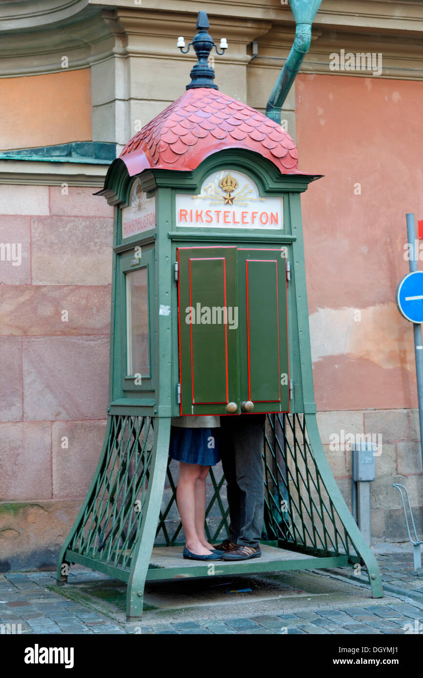 Public telephone booth, Gamla Stan, Stockholm, Stockholm County, Sweden Stock Photo