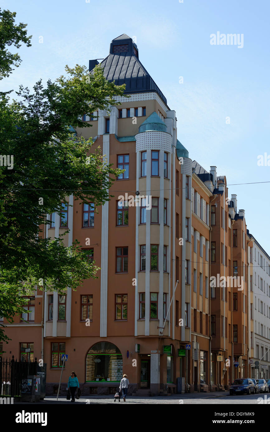 Residential building, Art Nouveau, Helsinki, Uusimaa, Finland Stock Photo