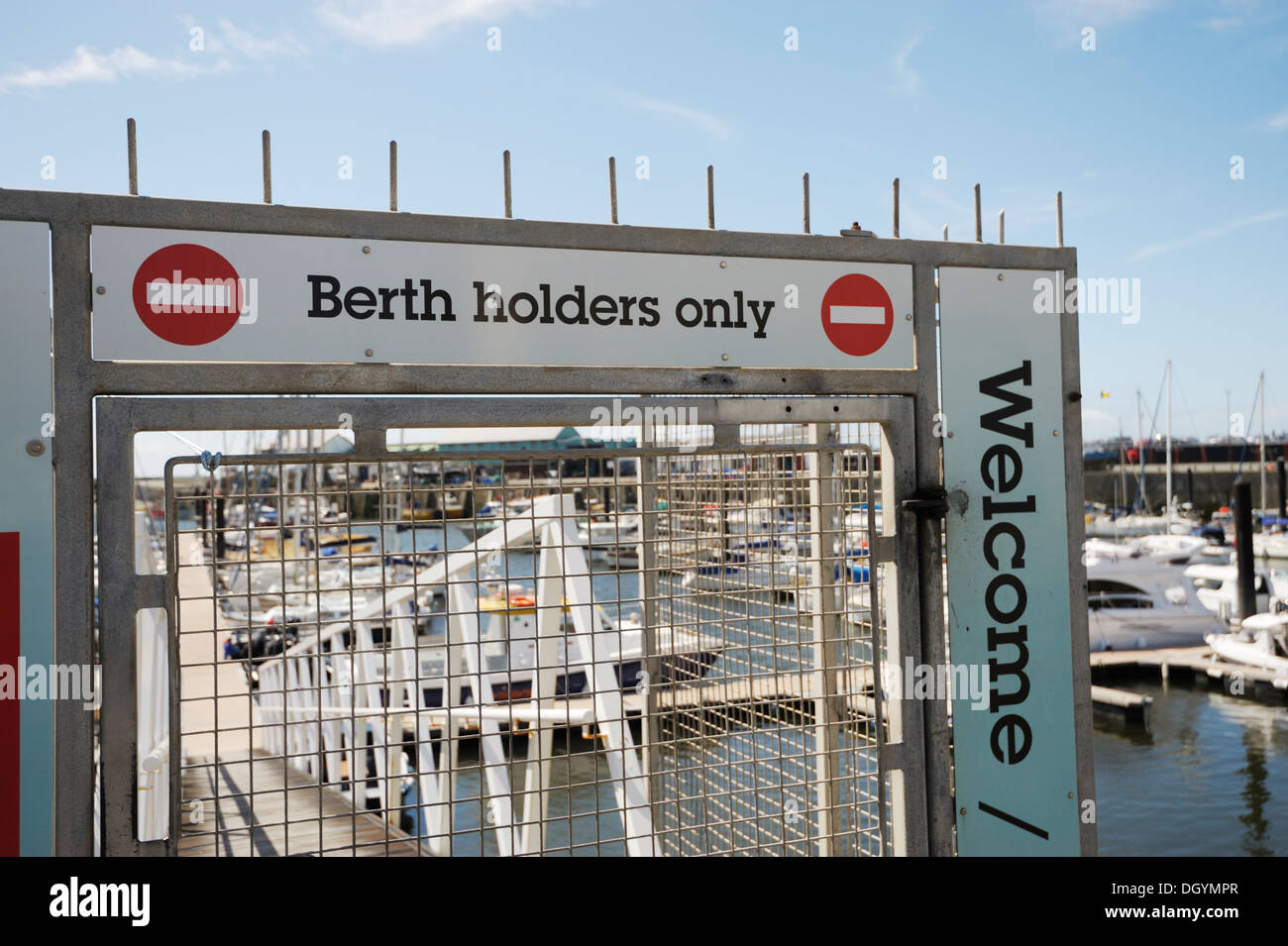 Security gate at the entrance to Aberystwyth private marina,, Wales, UK