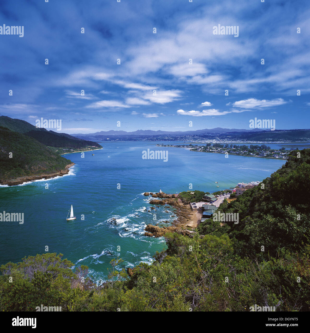 The Knysna Lagoon extends 17 km inland Stock Photo