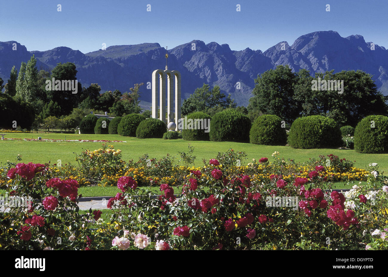 An Monument to celebrate the arrival of the French Huguenots to the beautiful Franschhoek Valley Stock Photo