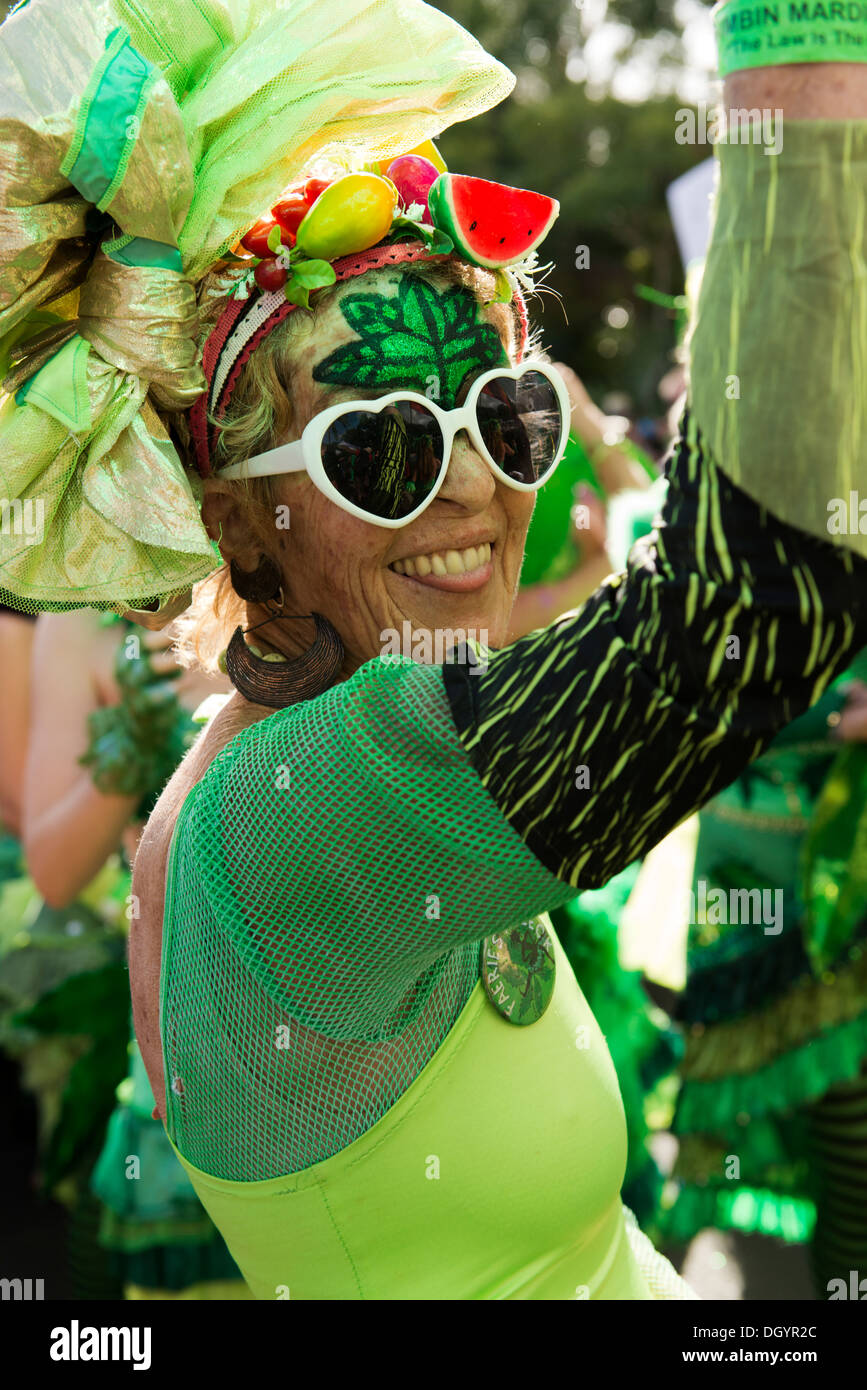 A Ganja Faery dances as part of the Mardi Grass Parade in Nimbin, protesting the illegality of marijuana. Stock Photo