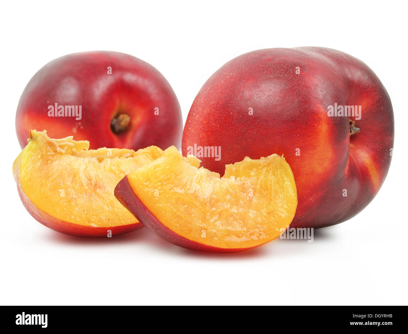 two delicious nectarines over white background Stock Photo Alamy