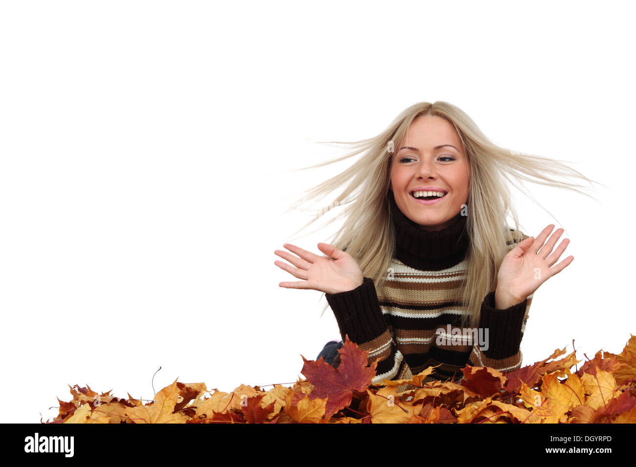 studio portrait of autumn woman in yellow leaves Stock Photo - Alamy