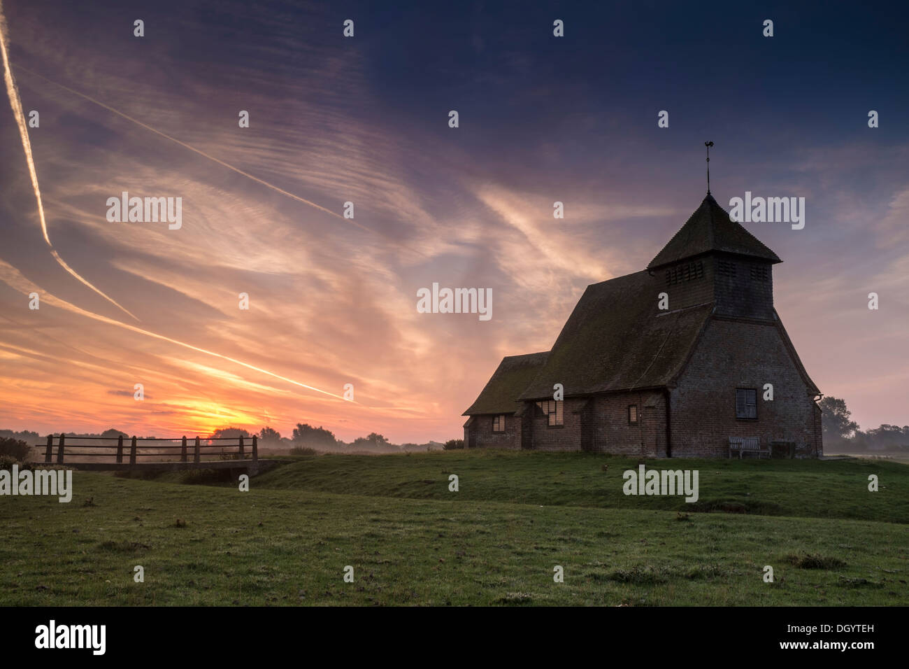 Church of St Thomas a Becket, also often referred to as Fairfield Church, located out on the Romney Marsh in Kent, England Stock Photo