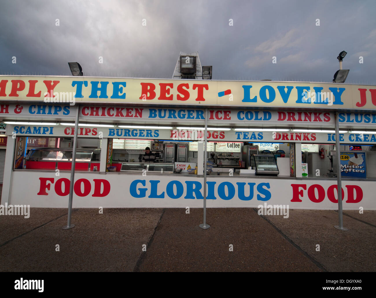 Fast food options on the seafront in Brighton Stock Photo