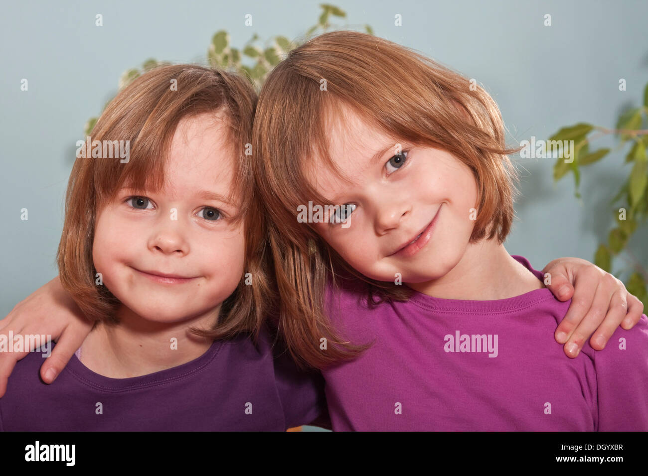 Girls, twins, six years Stock Photo