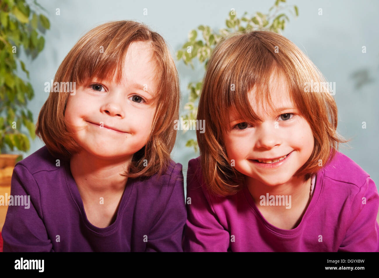 Girls, twins, six years Stock Photo