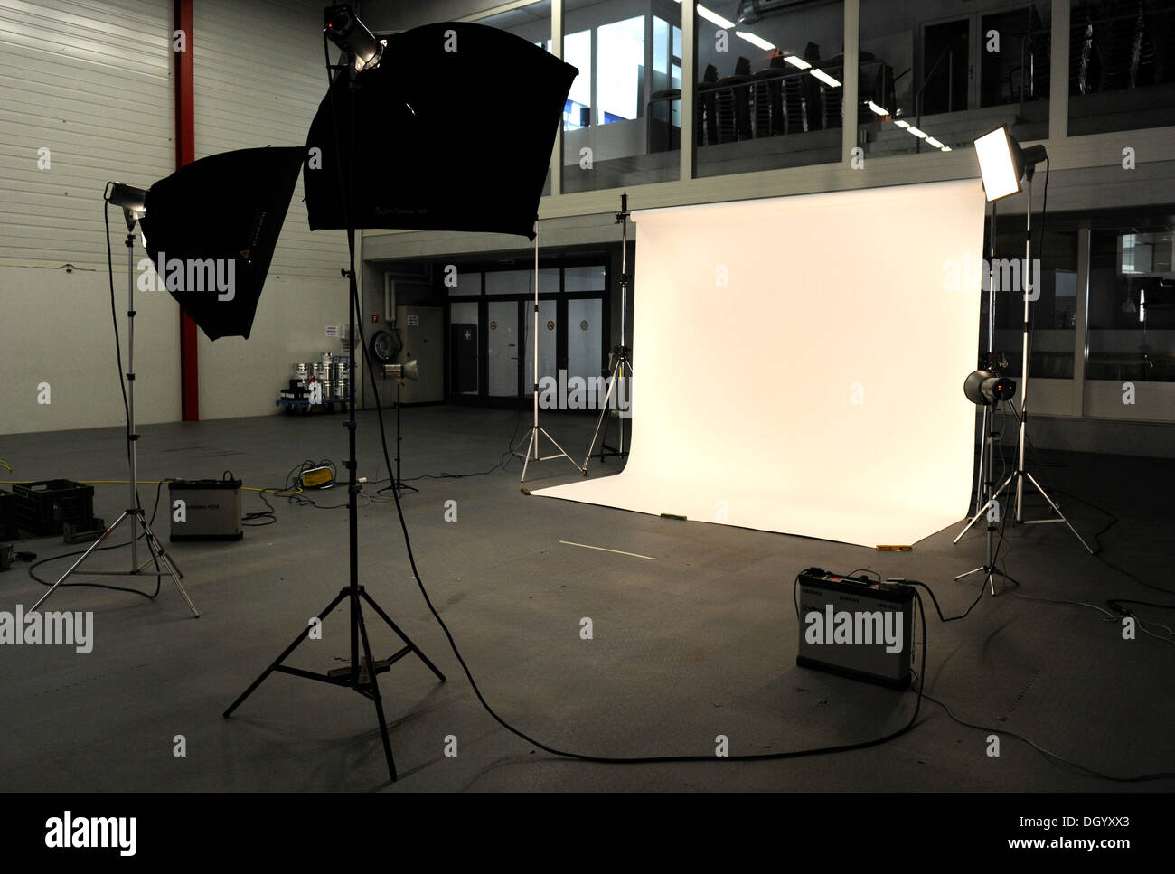 Backdrop and studio flash unit in a photographic studio Stock Photo