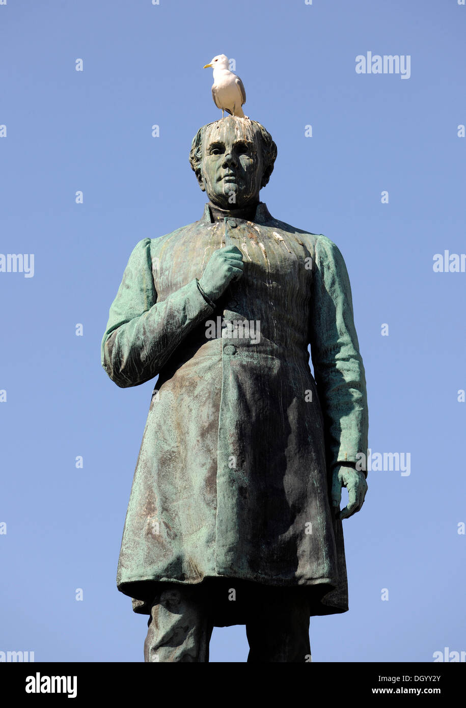 Statue of Johann Ludwig Runeberg, with pigeon on head, Helsinki, Finland, Europe Stock Photo