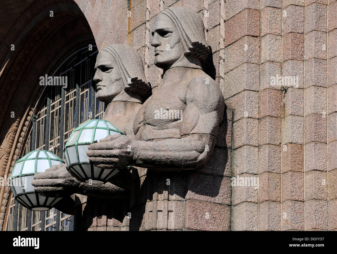 Sculptures the facade of the railway station in Helsinki, Finland ...