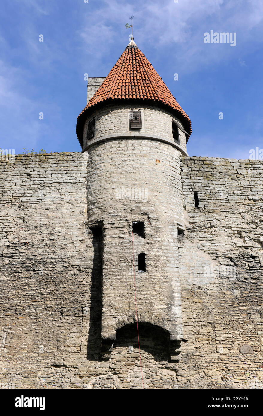 Tall tower on the city walls, Tallinn, Estonia, Northern Europe, Europe Stock Photo