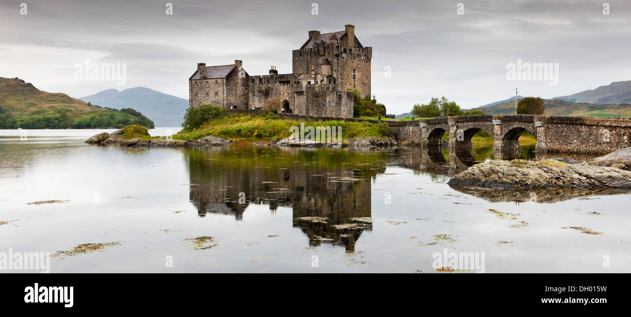 Eilean Donan Castle and its reflection, Loch Alsh, Scotland, United Kingdom Stock Photo