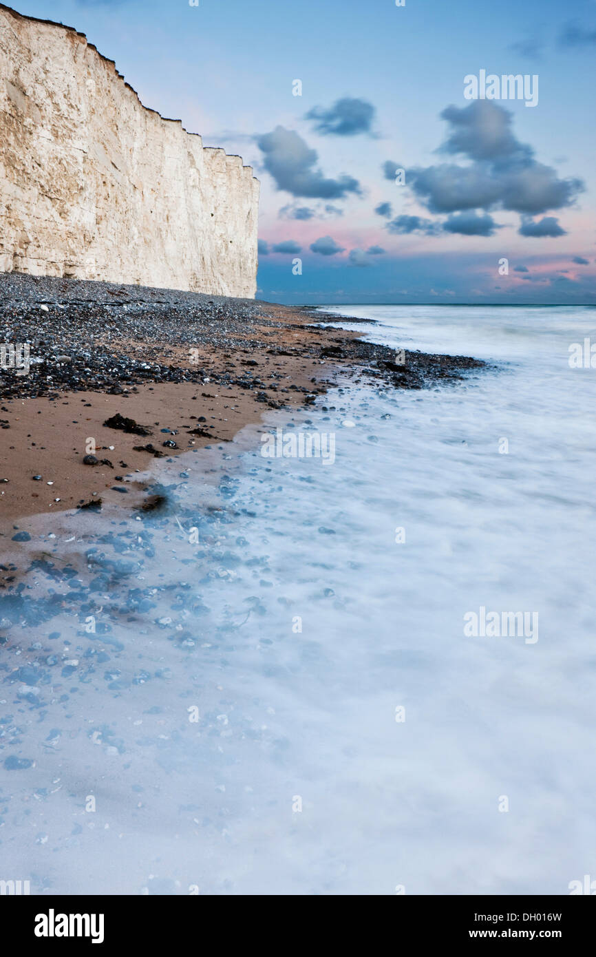 White chalk cliffs, Seven Sisters Country Park, East Sussex, England, United Kingdom Stock Photo