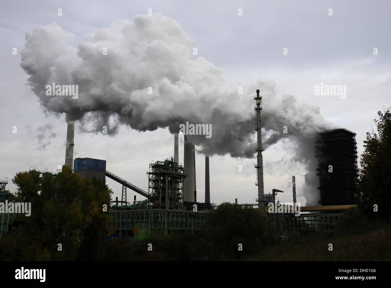 Cooling tower of the steel mill of ThyssenKrupp AG, Duisburg-Hamborn, Duisburg, North Rhine-Westphalia Stock Photo