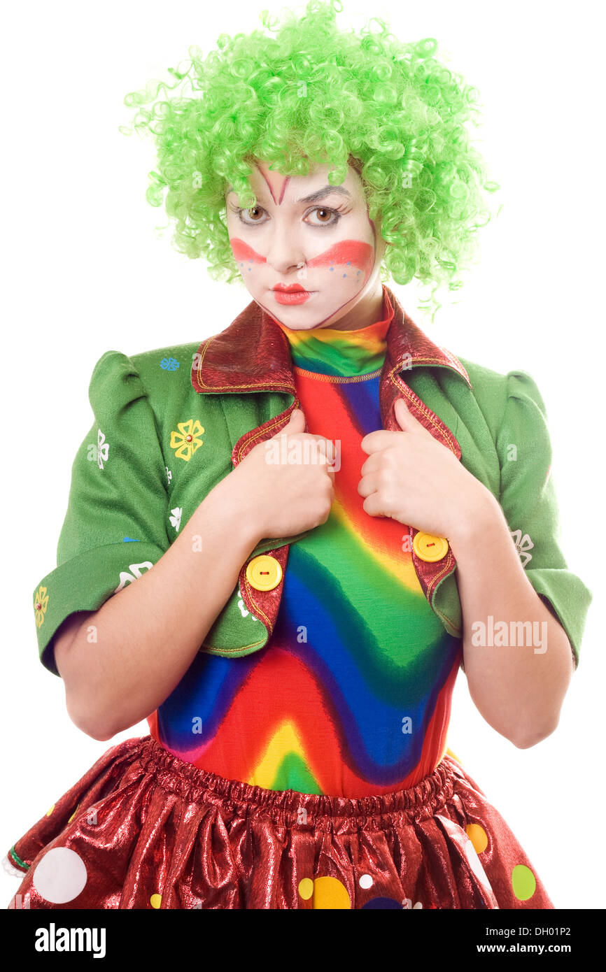 Serious female clown. Isolated on white background Stock Photo - Alamy