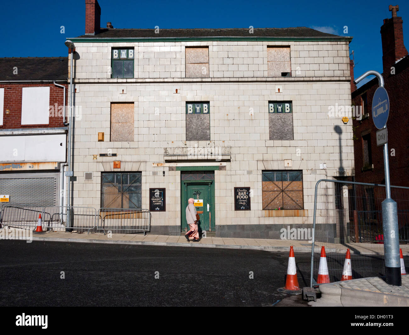 The Oldham Hotel pub now derelict and boarded up, Oldham,greater