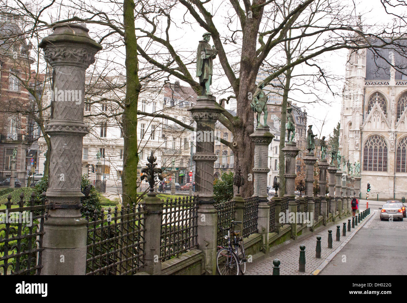 Parc du Petit Sablon, with art nouveau statues of artesans, Brussels, Belgium. Stock Photo