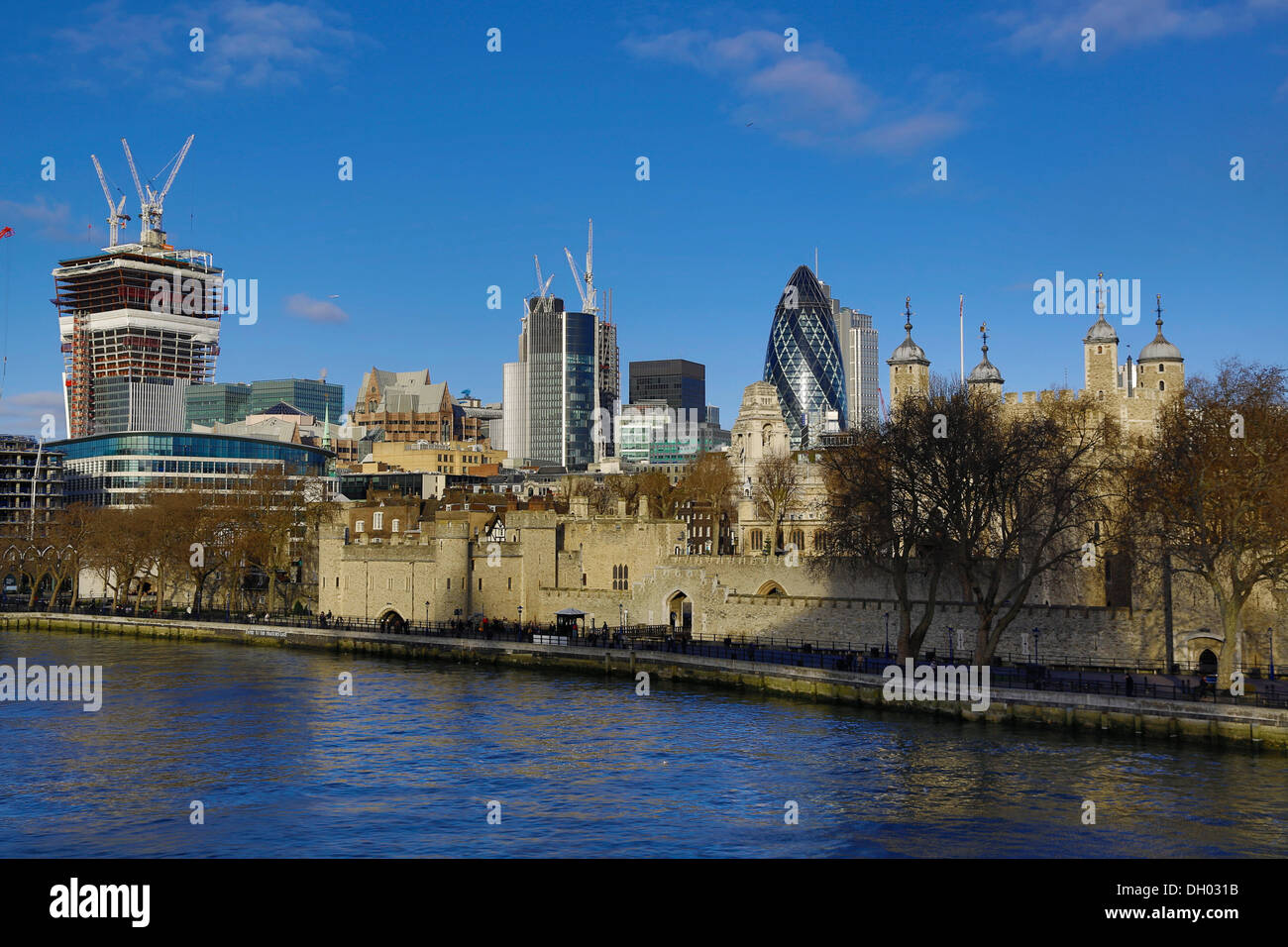 City of London with the Tower of London, Abbey Business Centre, The Gherkin, construction of the office building of 20 Fenchurch Stock Photo