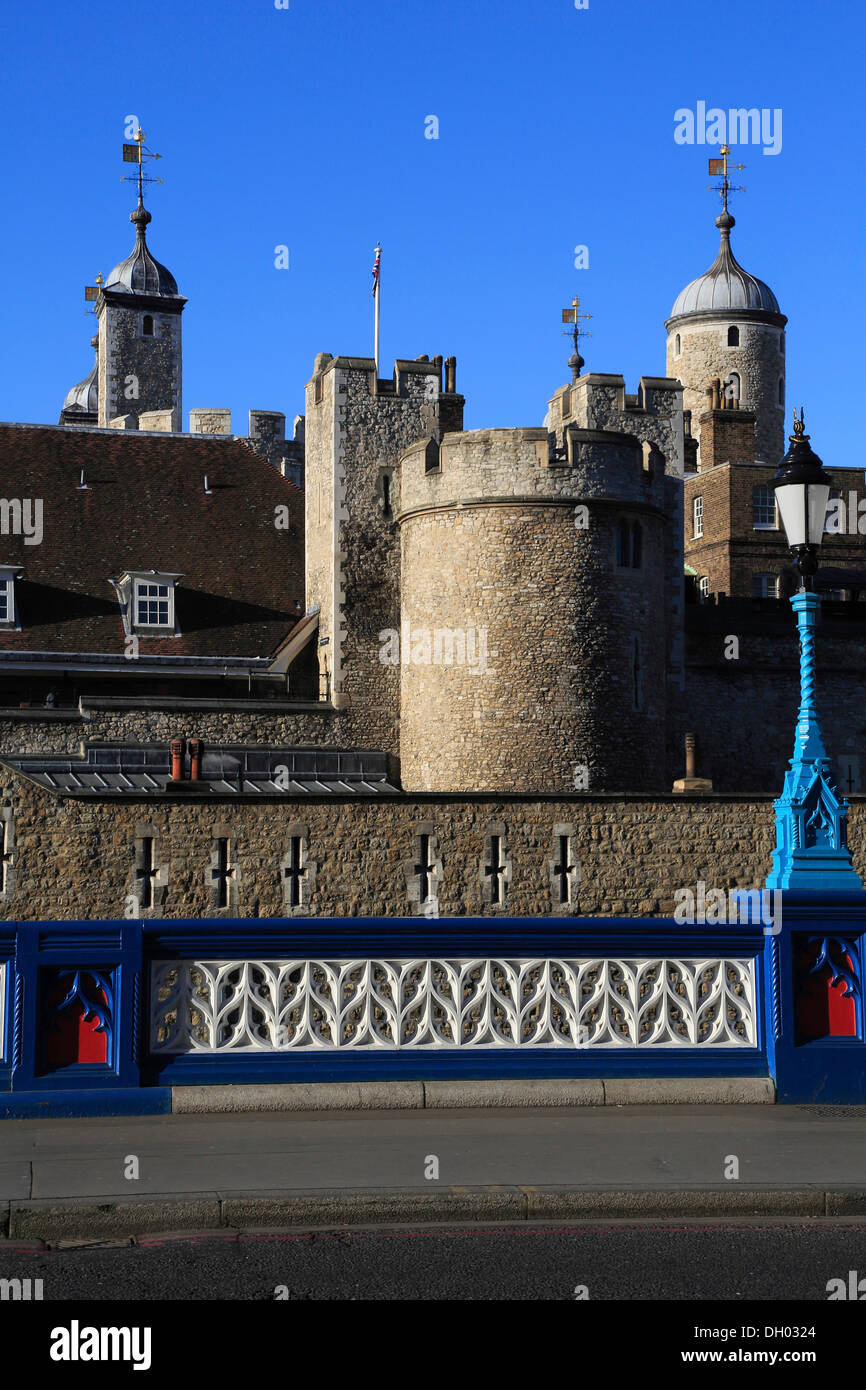 The Tower of London, seen from the approach of the Tower Bridge, City of London, London, London region, England, United Kingdom Stock Photo