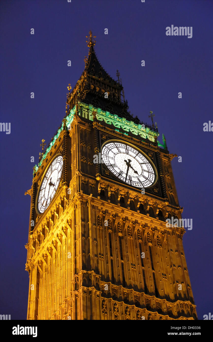 Elizabeth Tower or Big Ben in the evening, City of Westminster, London, London region, England, United Kingdom Stock Photo