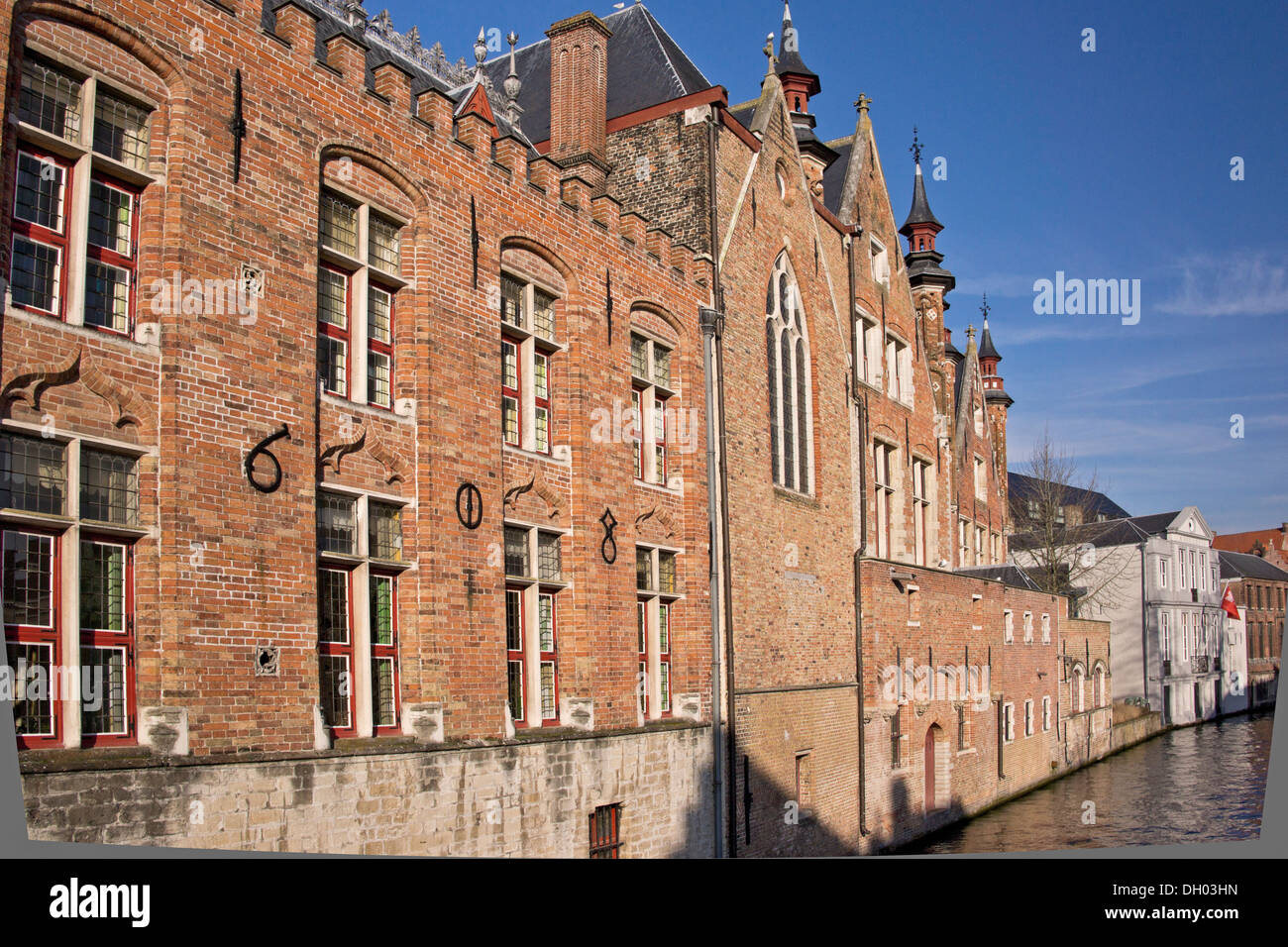 Canal view with old houses in Bruges, Belgium. Stock Photo