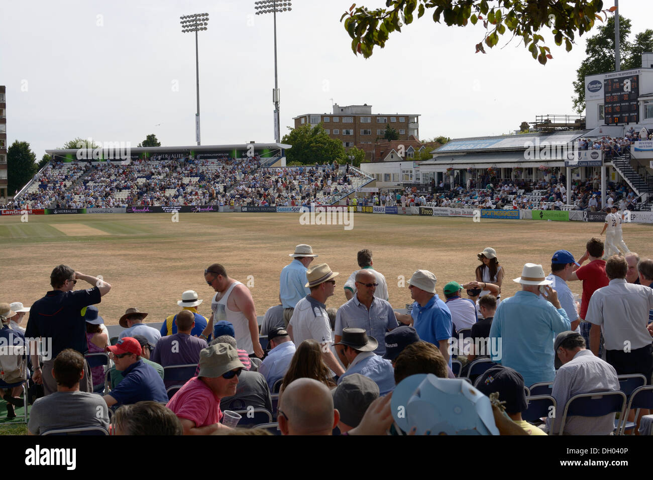 Sussex cricket ground at Brighton and Hove. England versus Australia match. Crowds of spectators. Stock Photo