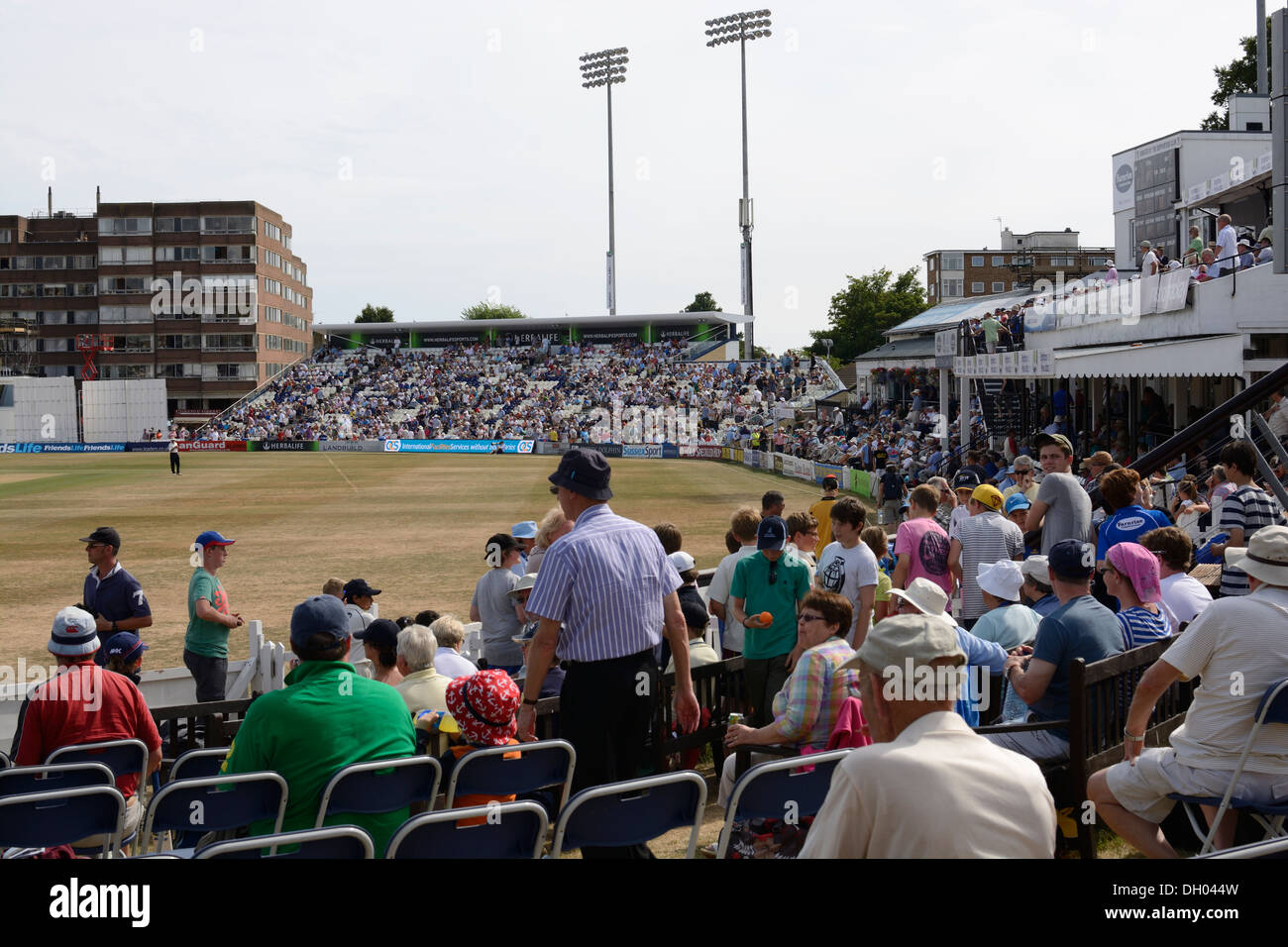 Sussex cricket ground at Brighton and Hove. England versus Australia match. Crowds of spectators. Stock Photo
