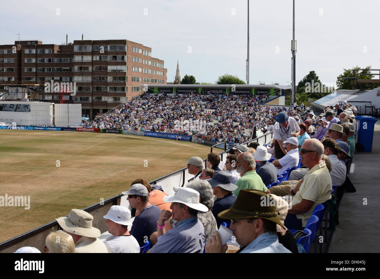 Sussex cricket ground at Brighton and Hove. England versus Australia match. Crowds of spectators. Stock Photo