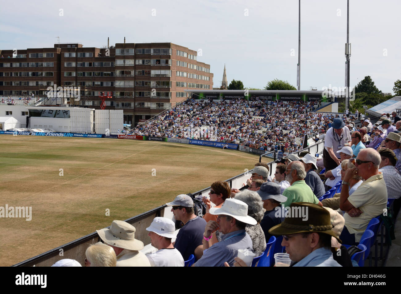 Sussex cricket ground at Brighton and Hove. England versus Australia match. Crowds of spectators. Stock Photo
