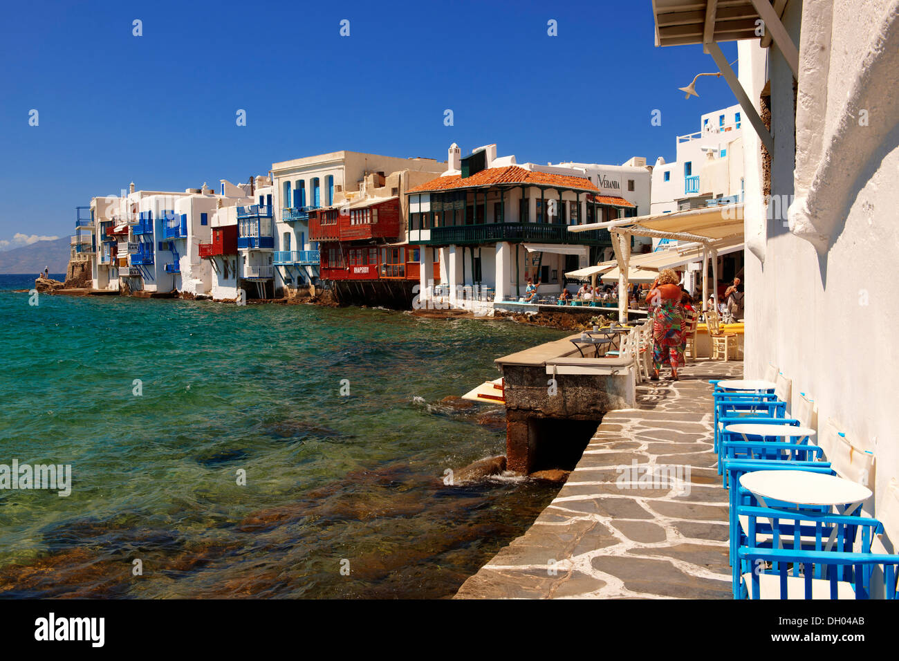 The Venetia neighbourhood of the Kastro District of Chora, Mykonos, Cyclades Islands, Greece, Europe Stock Photo