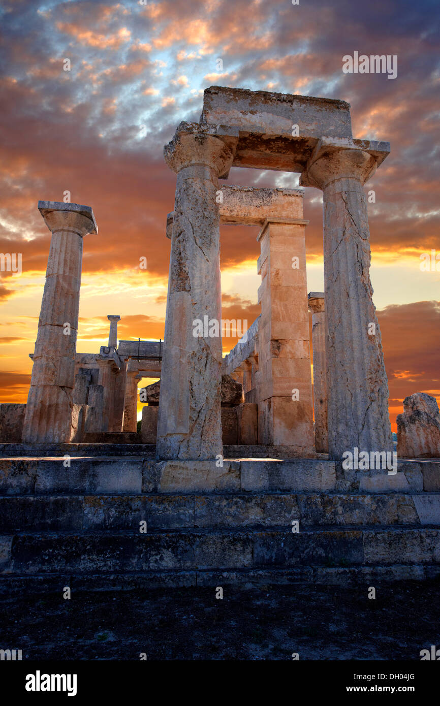 The Greek Doric Temple of Aphaia, 500BC, Aegina, Saronic Islands, Greece, Europe Stock Photo