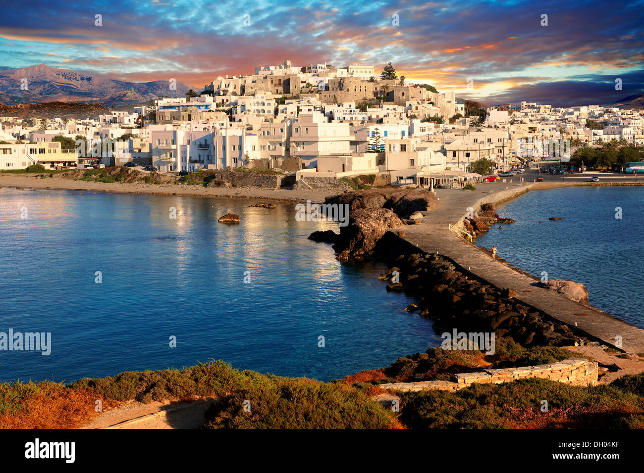 Naxos town at sunset, Cyclades Islands, Greece, Europe Stock Photo