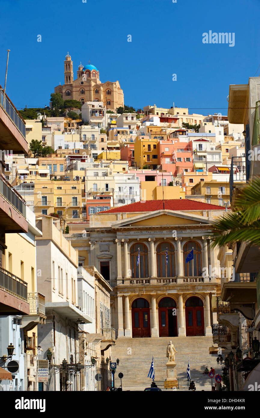 The neo-classic City Hall of Ermoupolis, Miaoulis Square and the Greek