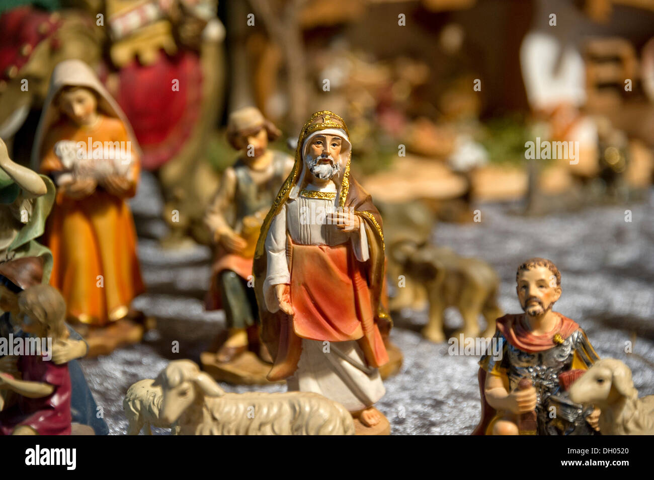 Nativity figures, Christmas market, Schloss St. Emmeram Castle or Schloss Thurn und Taxis Castle, Regensburg, Upper Palatinate Stock Photo
